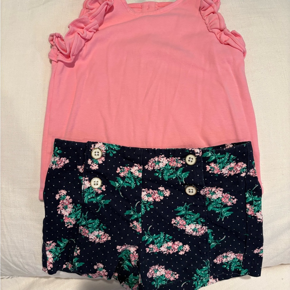 Jamie and Jack Pink Ruffle Top and Floral Shorts Set